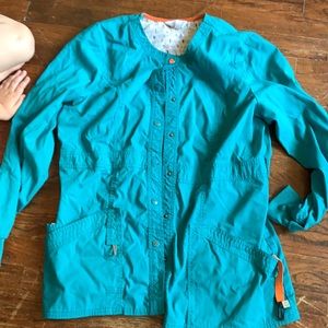 Code Happy teal scrub jacket SZ L